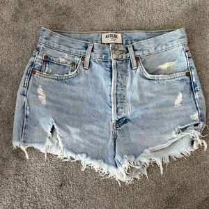 Agolde Women's Frayed Light Blue Jean Shorts